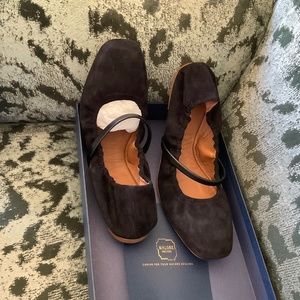 Malone Souliers Black Suede Ballet Flats, S39.